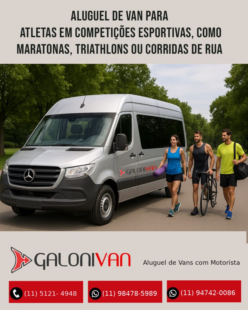 Aluguel de vans para atletas com a Galoni Van. Transporte confortável e seguro para maratonas, triathlons e corridas. Orçamento personalizado
