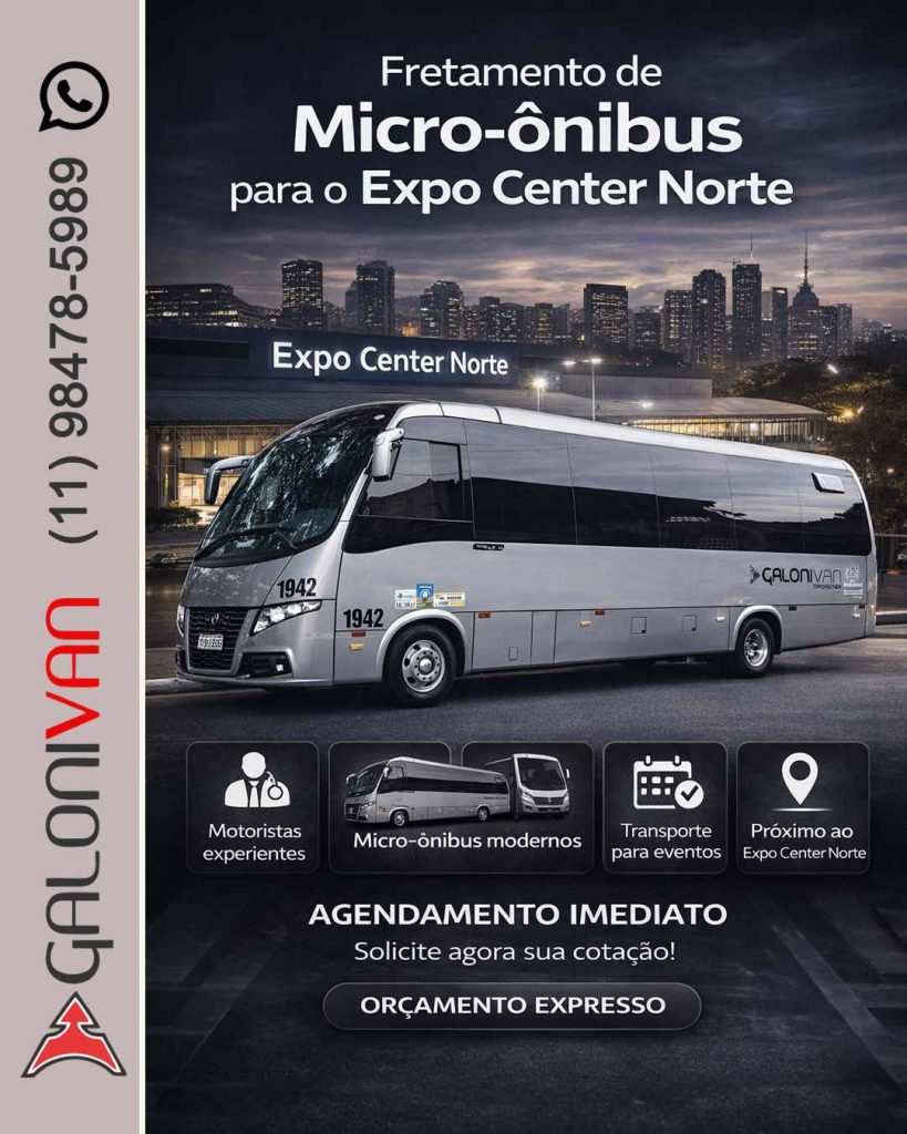 Fretamento de Micro-Ônibus para o Expo Center. Micro-ônibus em frente Expo Center Norte